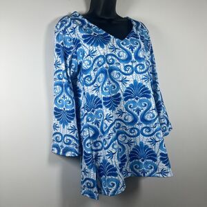 MICHELLE PARISOU $112 Vibrant Print 3/4 Bell Sleeve Ever-Dry Shift Dress Medium